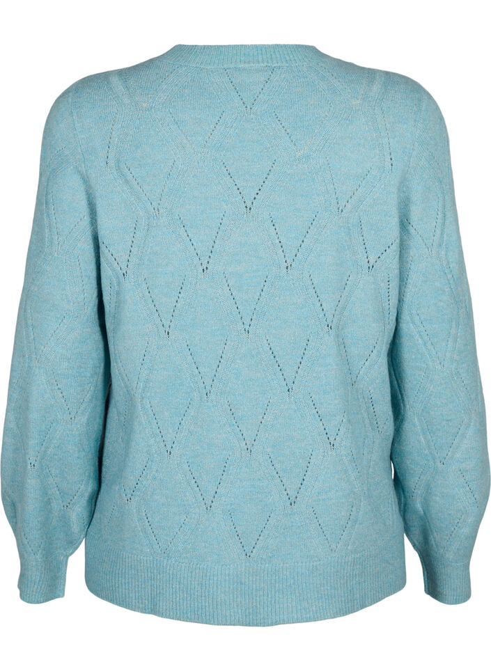 Gebreide pullover met gaatjespatroon, Reef Waters Mel., Packshot image number 1