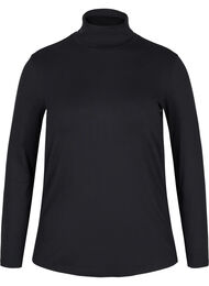 Katoenen top met lange mouwen en col, Solid Black