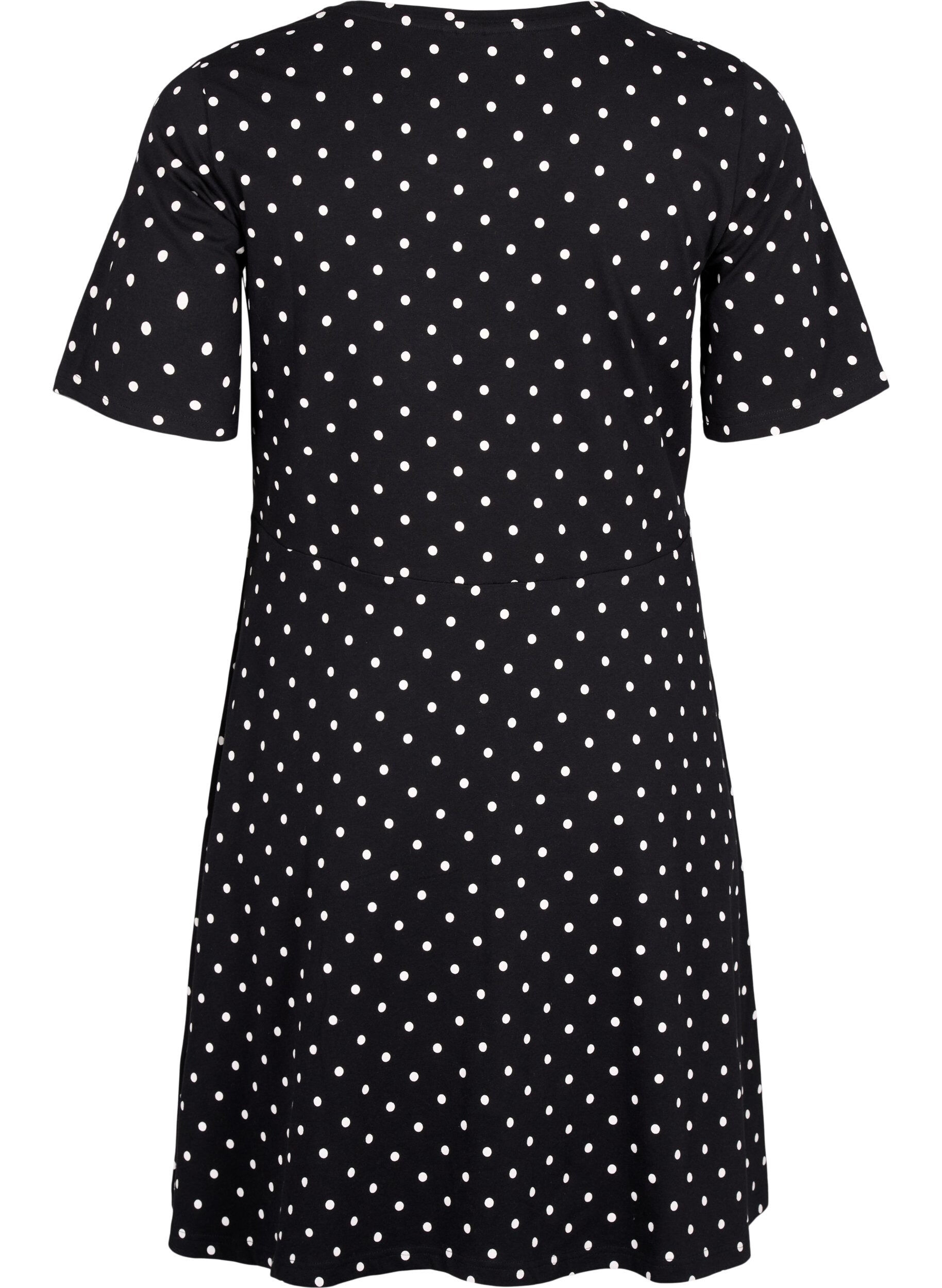 Zizzi Katoenen jurk met korte mouwen en stippen, Black w. White Dot, Packshot image number 1