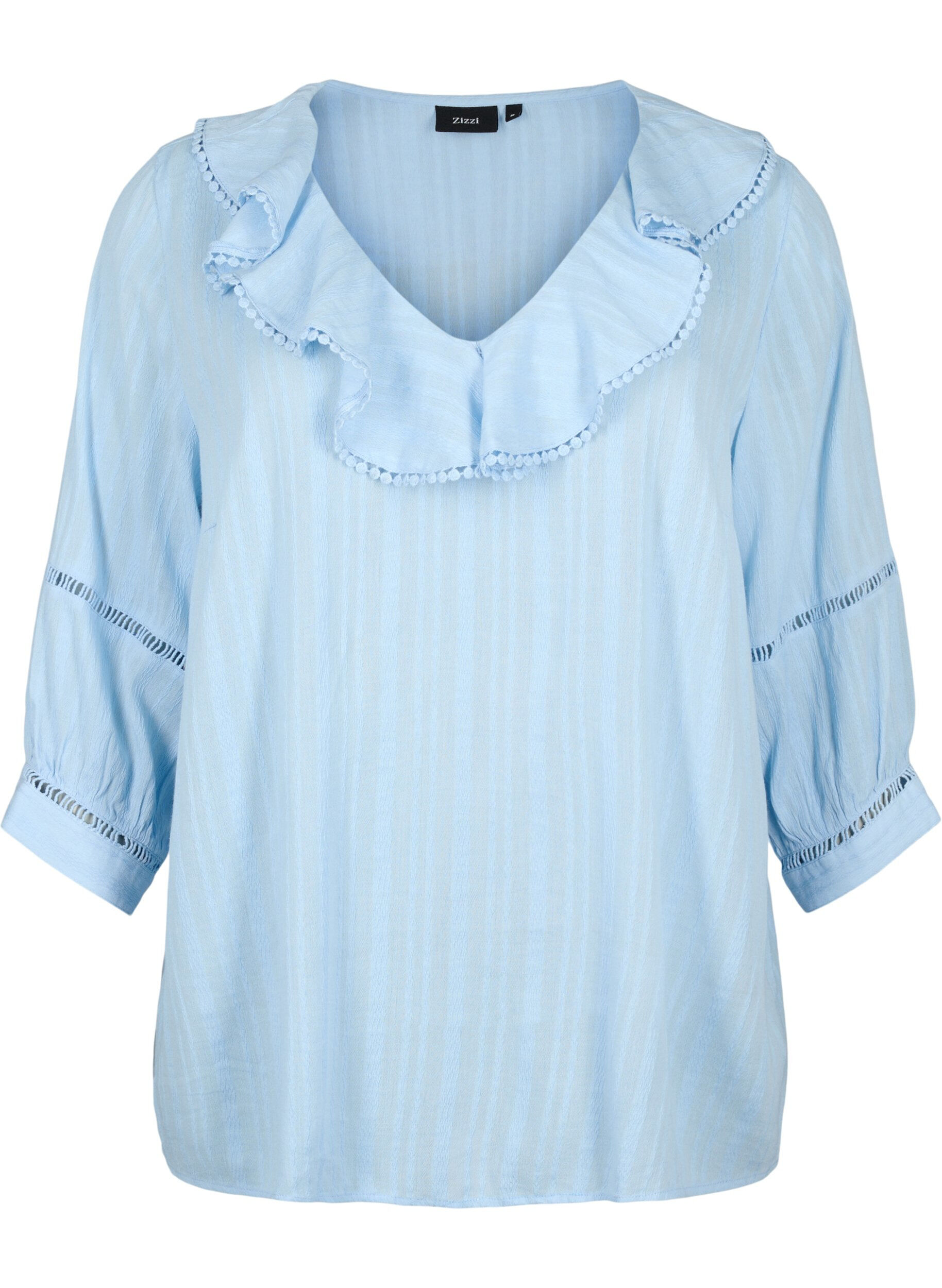 Zizzi Blouse met 3/4 mouwen en kant, Chambray Blue, Packshot image number 0