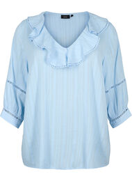 Blouse met 3/4 mouwen en kant, Chambray Blue