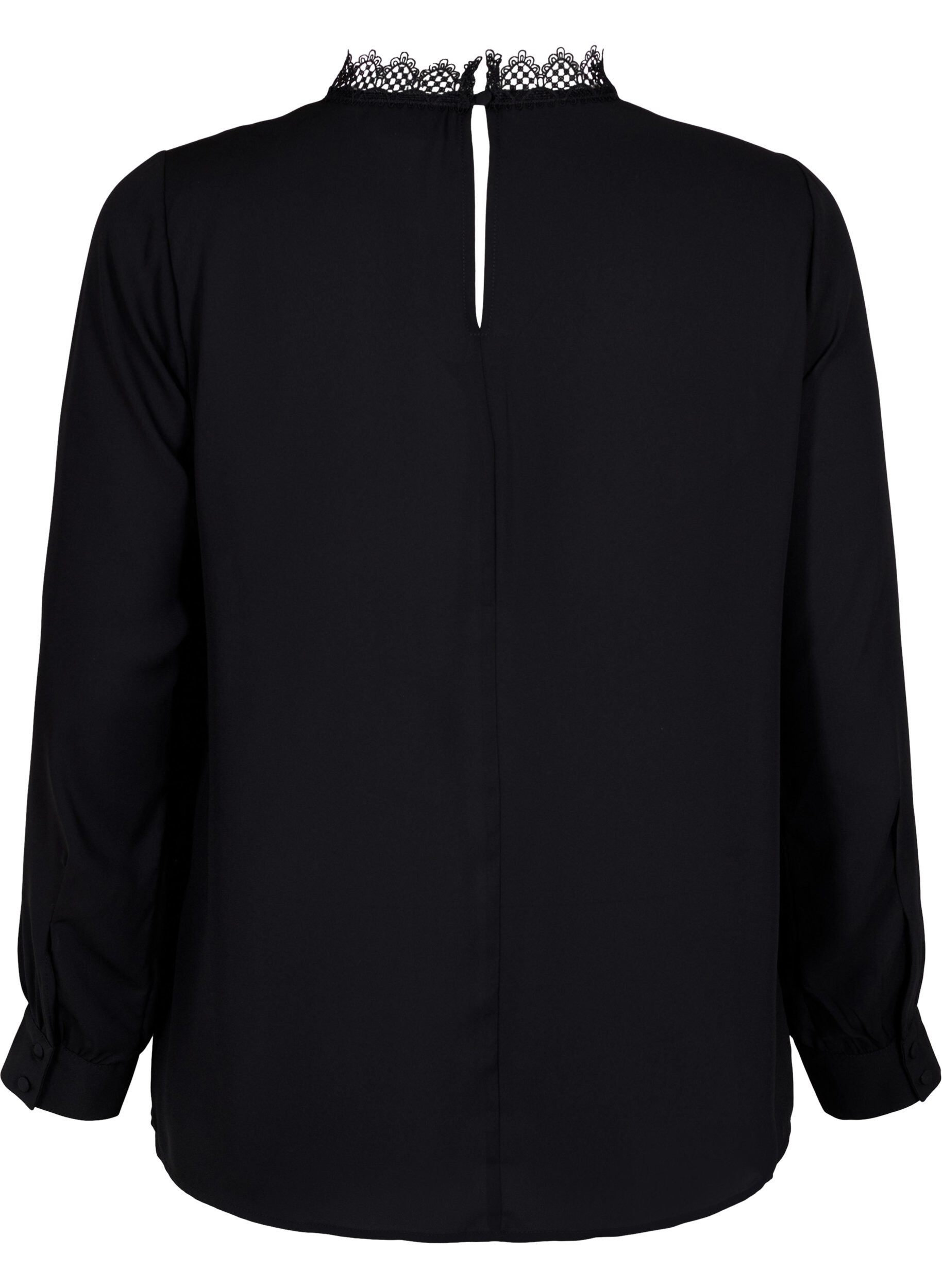 Zizzi Blouse met lange mouwen en kant, Black, Packshot image number 1