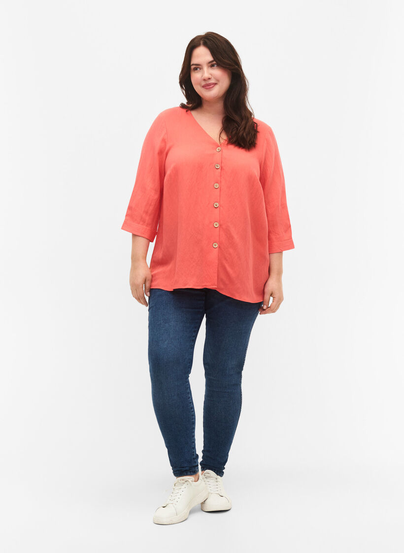 Viscose blouse met knopen en v-hals, Deep Sea Coral, Model image number 2