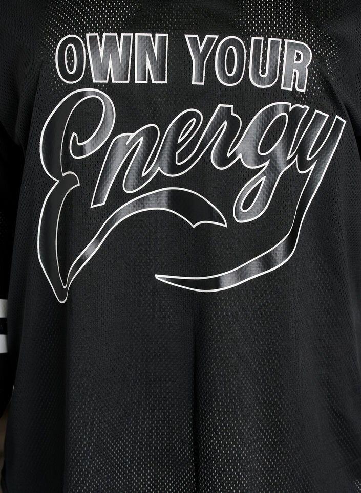 Sporty mesh-top met tekstprint, Zwart, Packshot image number 2