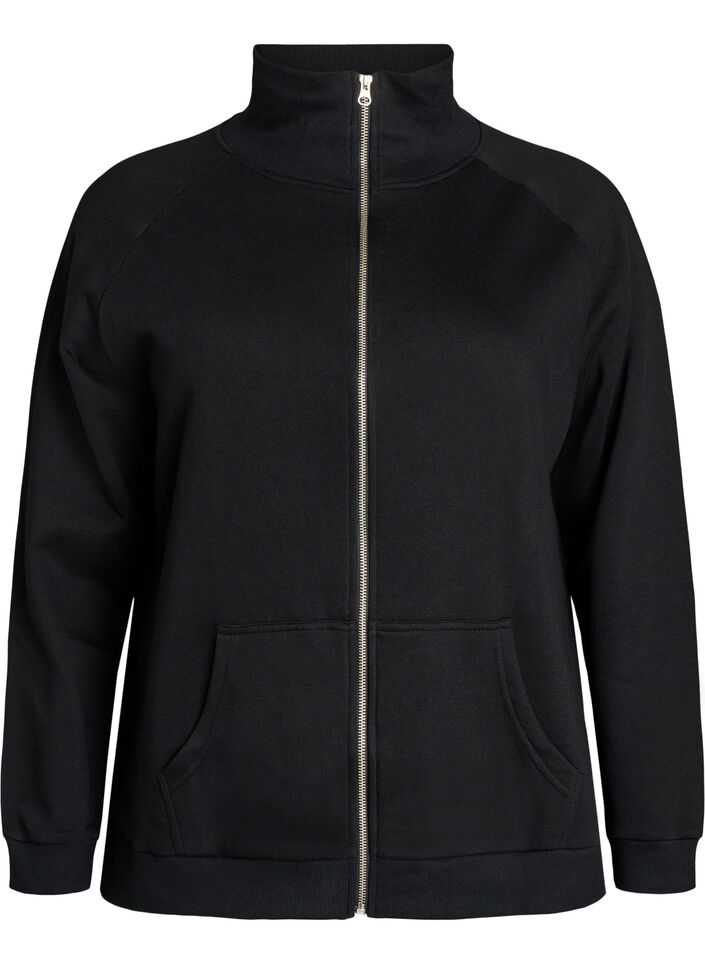 Sweatvest met hoge kraag en rits, Zwart, Packshot image number 0