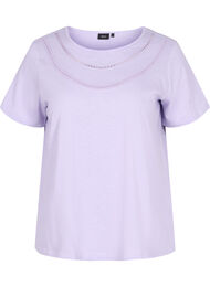 Katoenen t-shirt met kanten band, Lavender