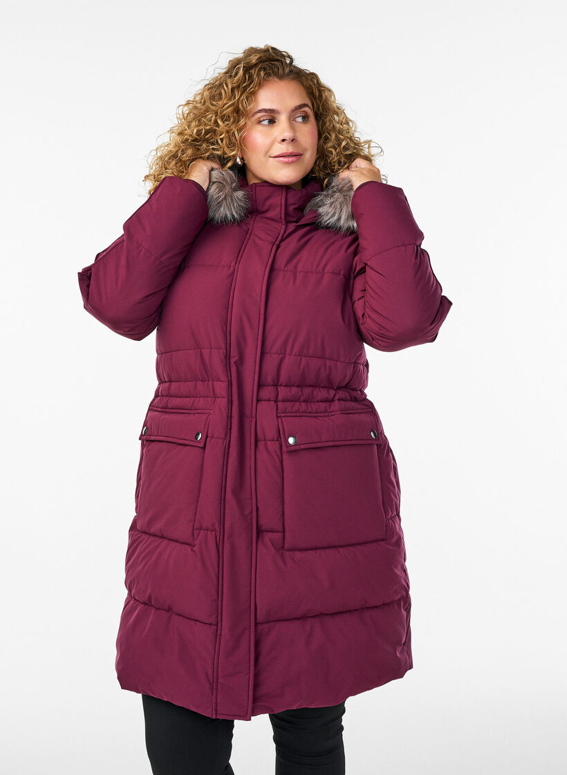 Waterafstotende parka met imitatiebontkraag, Donker Bordeaux, Model image number 0