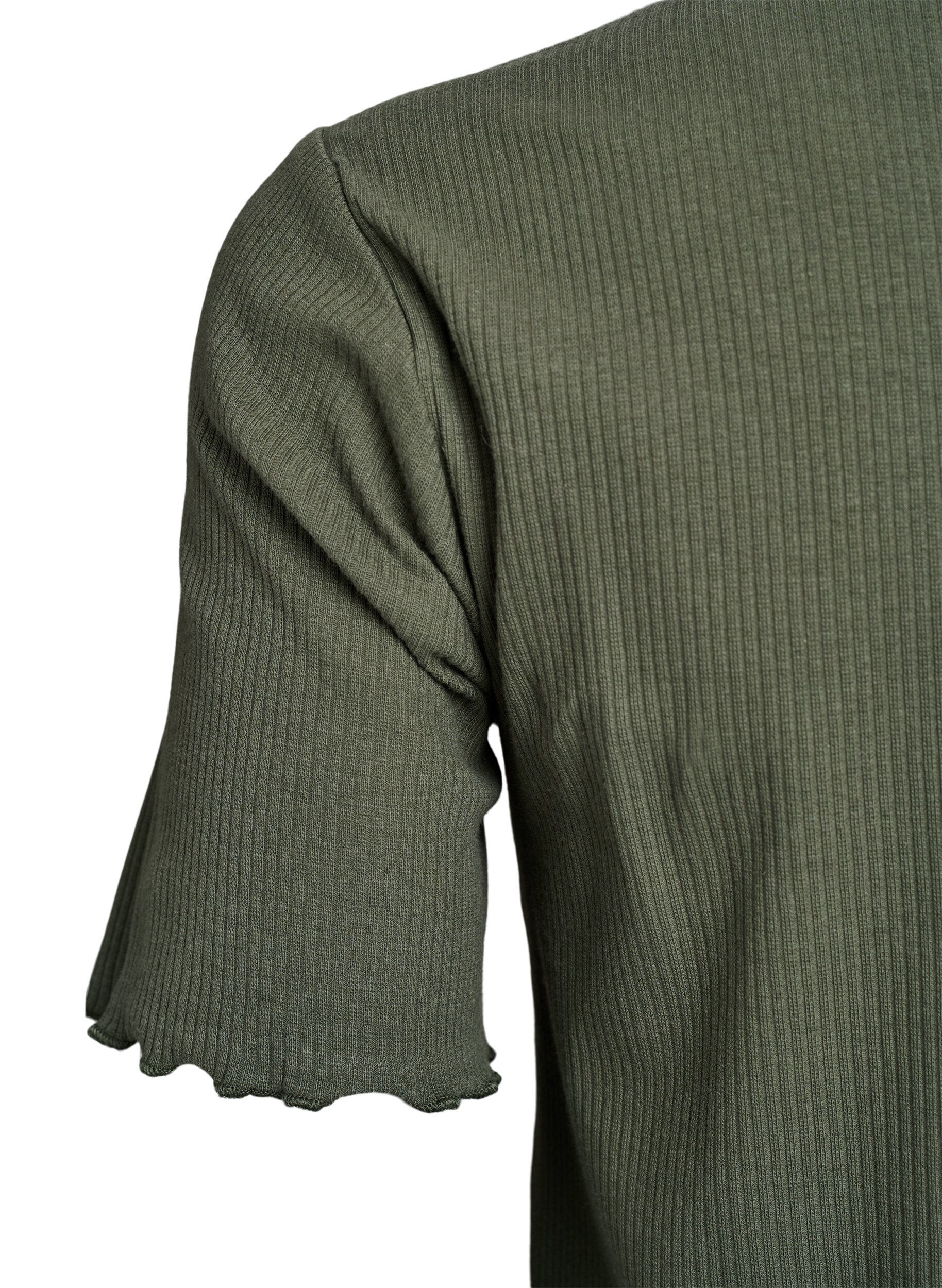 Zizzi Knie-jurk van ribgebreide jersey in T-shirt stijl, Groen, Packshot image number 3