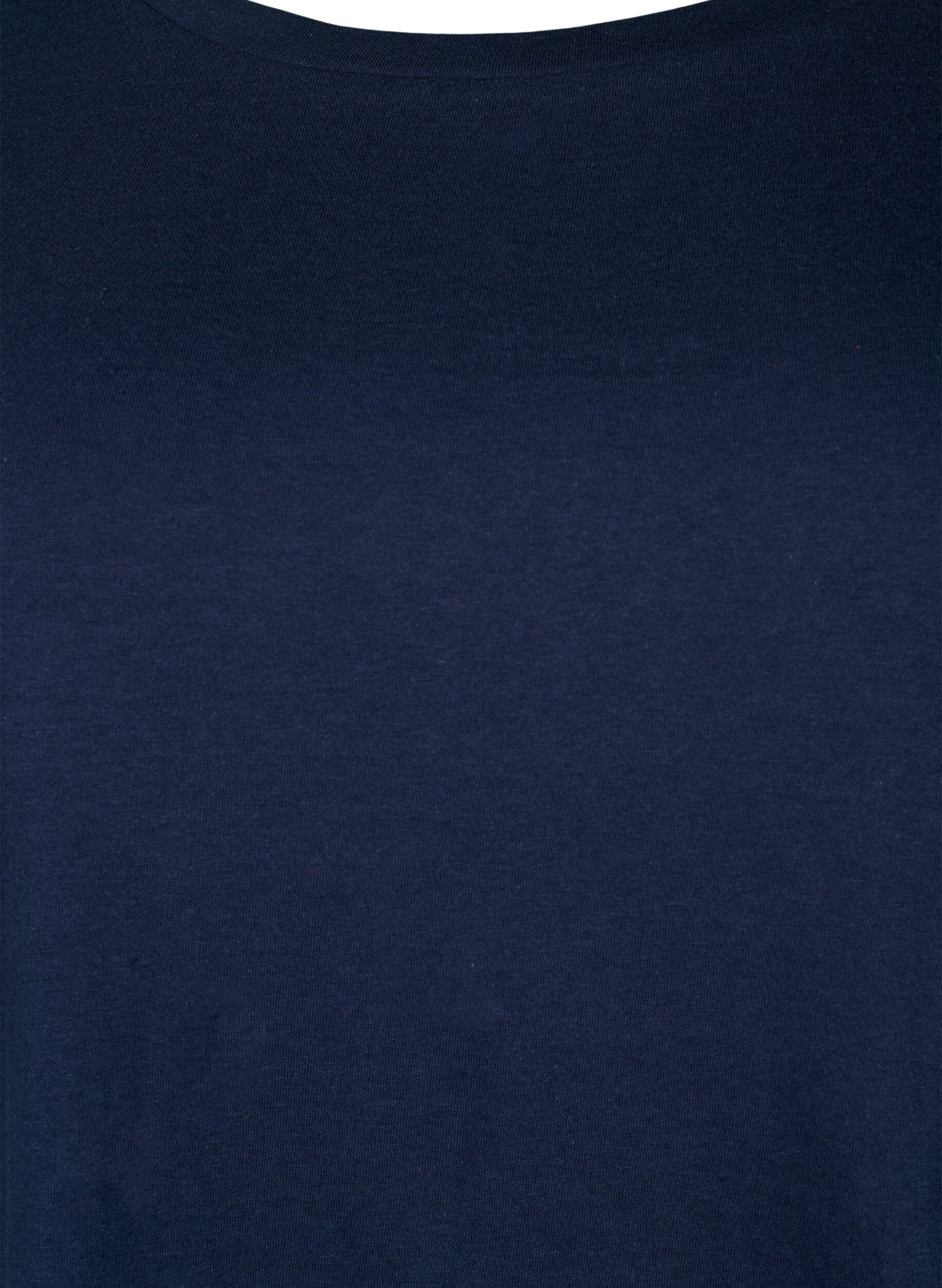 Zizzi T-shirt in katoen met anglaise borduurwerk, Navy Blazer, Packshot image number 2