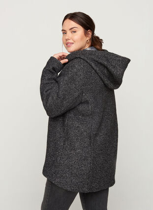 Korte gemêleerde jas met wol, Dark Grey Melange, Model image number 1