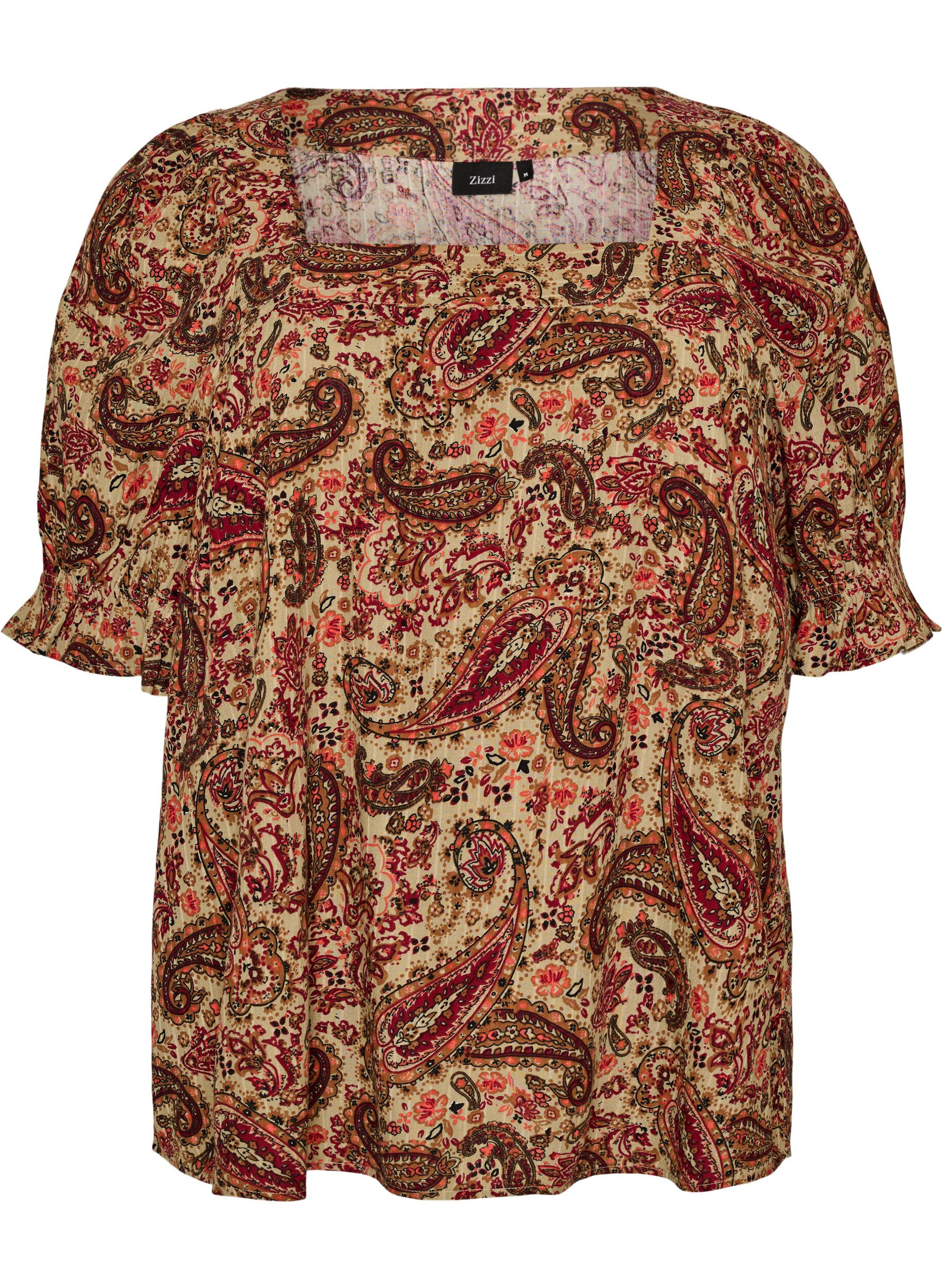 Viscose blouse met paisleymotief en een vierkante halslijn