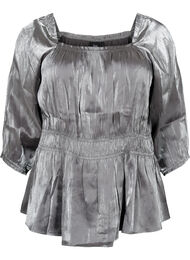 Zilverkleurige blouse met 3/4 mouwen en smok, Dark Silver, Packshot