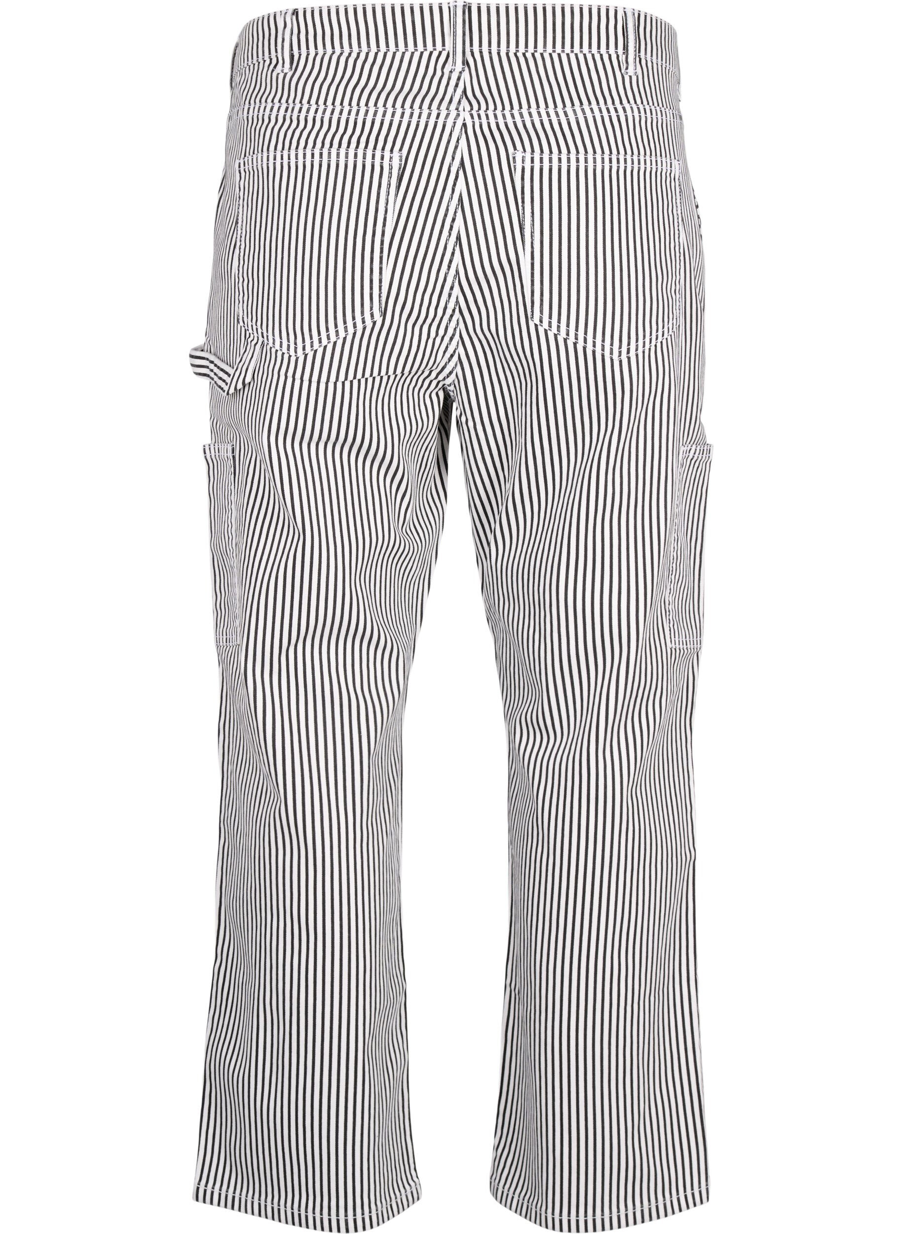 Zizzi Gestreepte cargo jeans met rechte pasvorm, Black White Stripe, Packshot image number 1