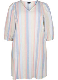Korte jurk van katoenmix met linnen, Multi Color Stripe