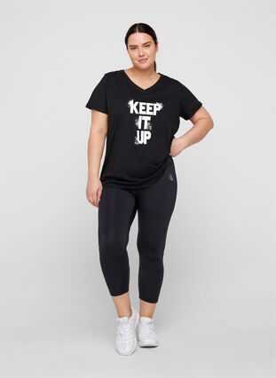 Katoenen sport t-shirt met print, Black Keep, Model image number 2