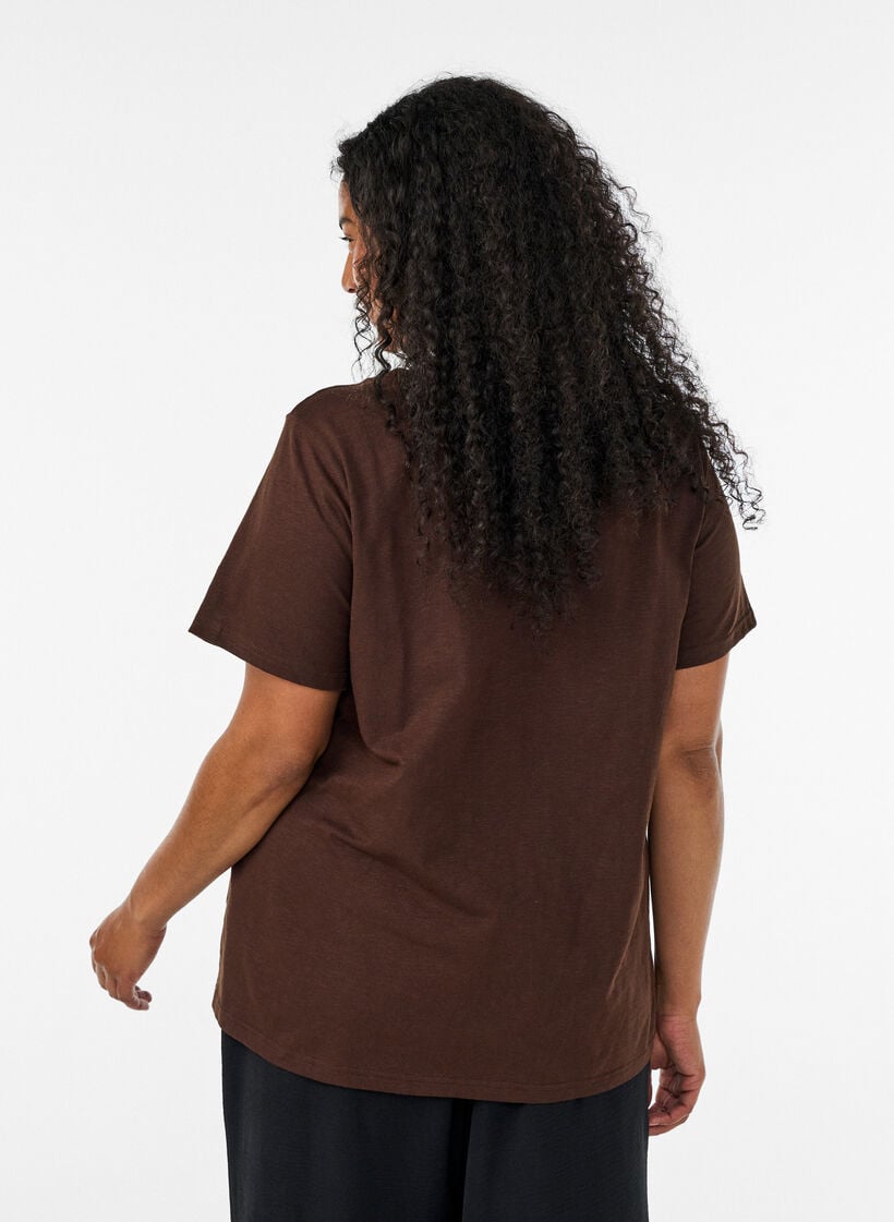 T-shirt met knoopdetail, Bruin, Model image number 2