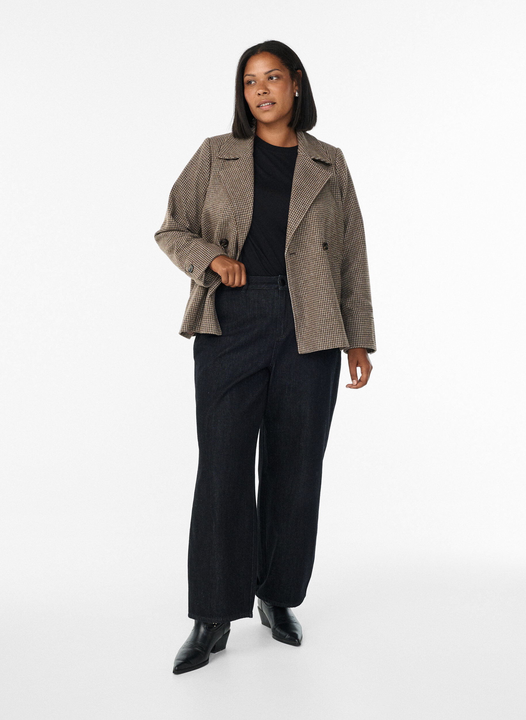 Zizzi Korte blazer met dubbele rij knopen, Bruin, Model image number 1