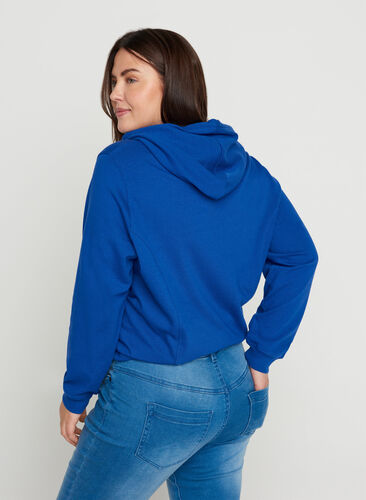 Sweatshirt met capuchon en geribbelde randen, Deep Blue , Model image number 1