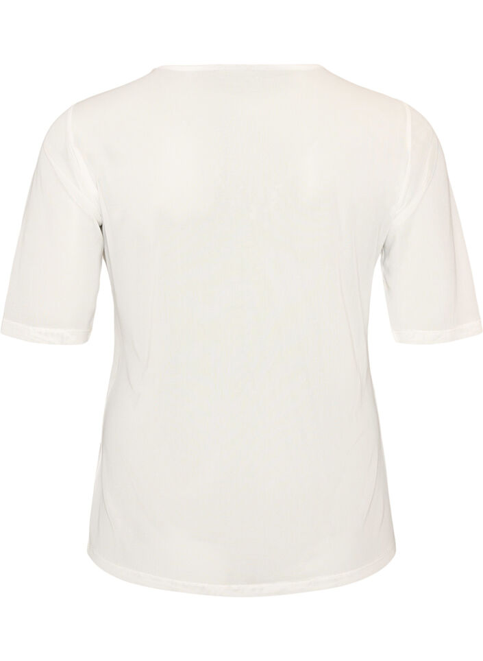 Mesh top met korte mouwen en ronde hals, Vanille, Packshot image number 1
