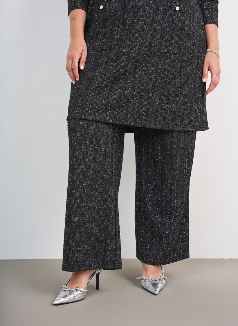 Straight-fit boucl&eacute; broek, Zwart, Model image number 2