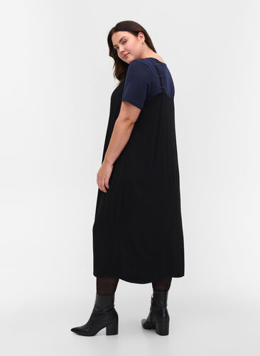Midi-jurk in viscose met dunne bandjes, Black, Model image number 1