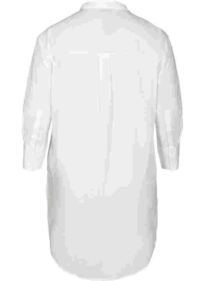 Lange katoenen blouse met borstzakje, Bright White, Packshot image number 1