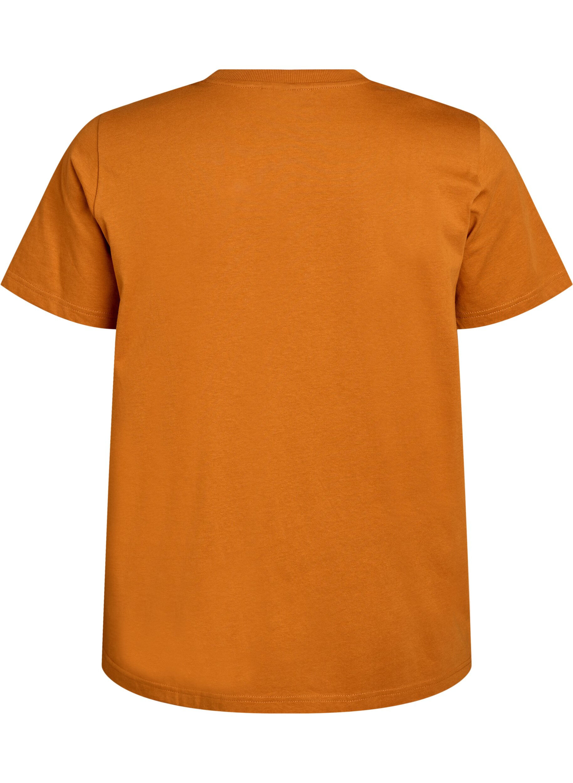 Zizzi Basic katoenen T-shirt met ronde hals, Oranje, Packshot image number 1