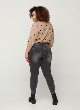 Super slim fit Amy jeans met slijtage, Grey Denim, Model image number 0