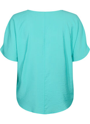 Viscose top met korte mouwen en v-hals, Turquoise, Packshot image number 1