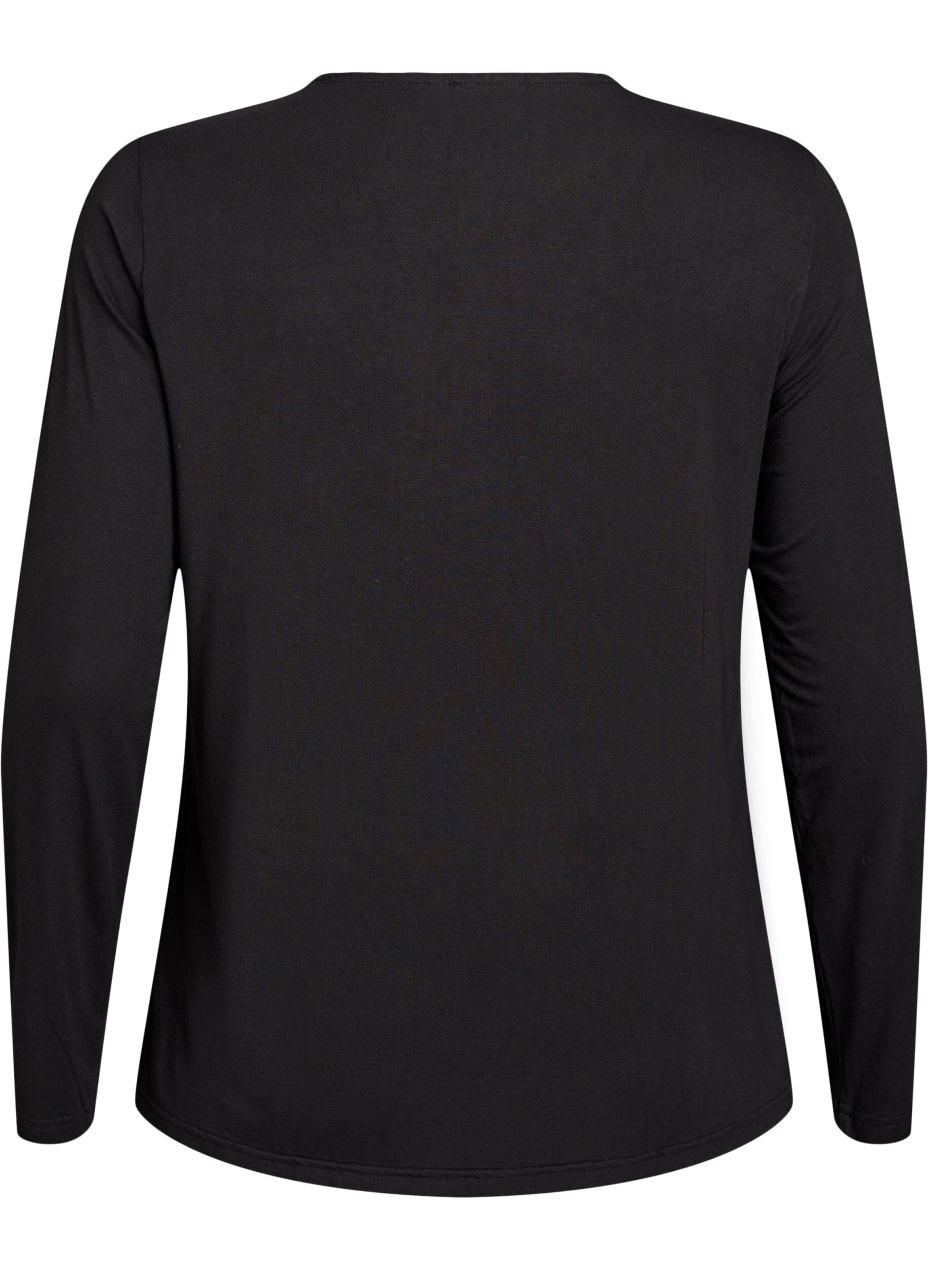 Zizzi Blouse met lange mouwen in een effen kleur, Zwart, Packshot image number 1