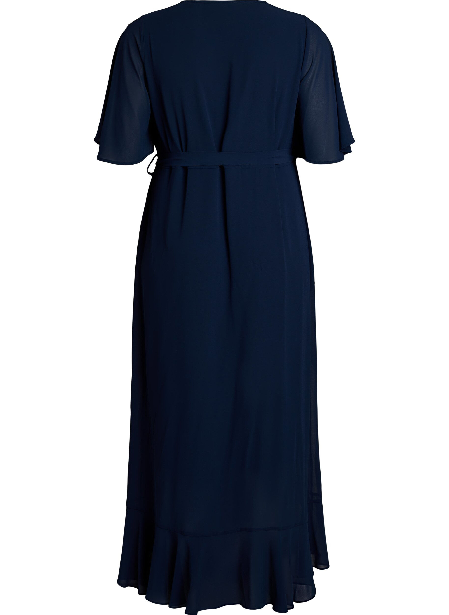 Zizzi Chiffon maxi-jurk met een V-hals en ruches aan de zoom, Blauw, Packshot image number 1