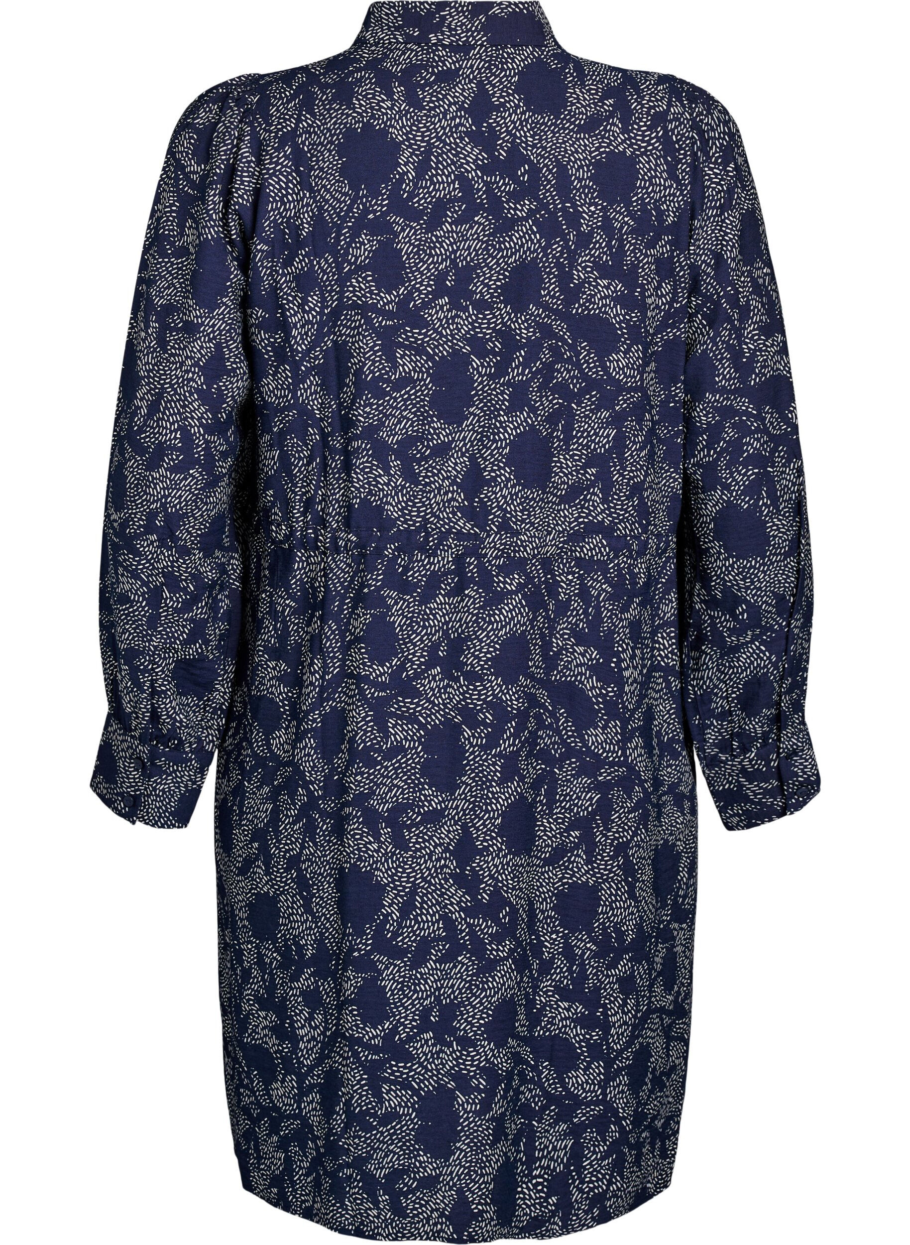 Zizzi Shirt jurk met strikceintuur en print, Blauw, Packshot image number 1
