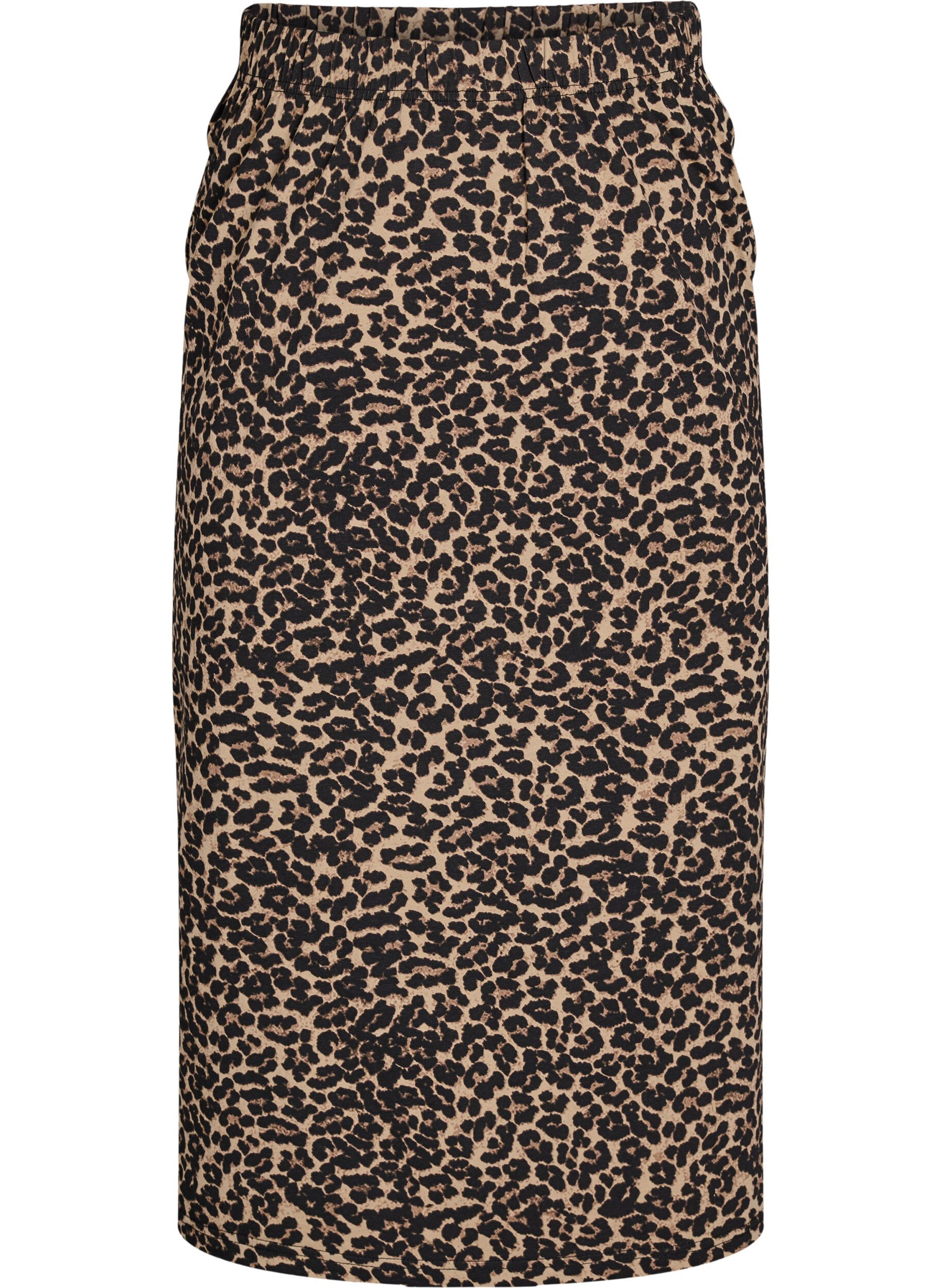 Zizzi Midi-rok met split en luipaardprint, Bruin, Packshot image number 0