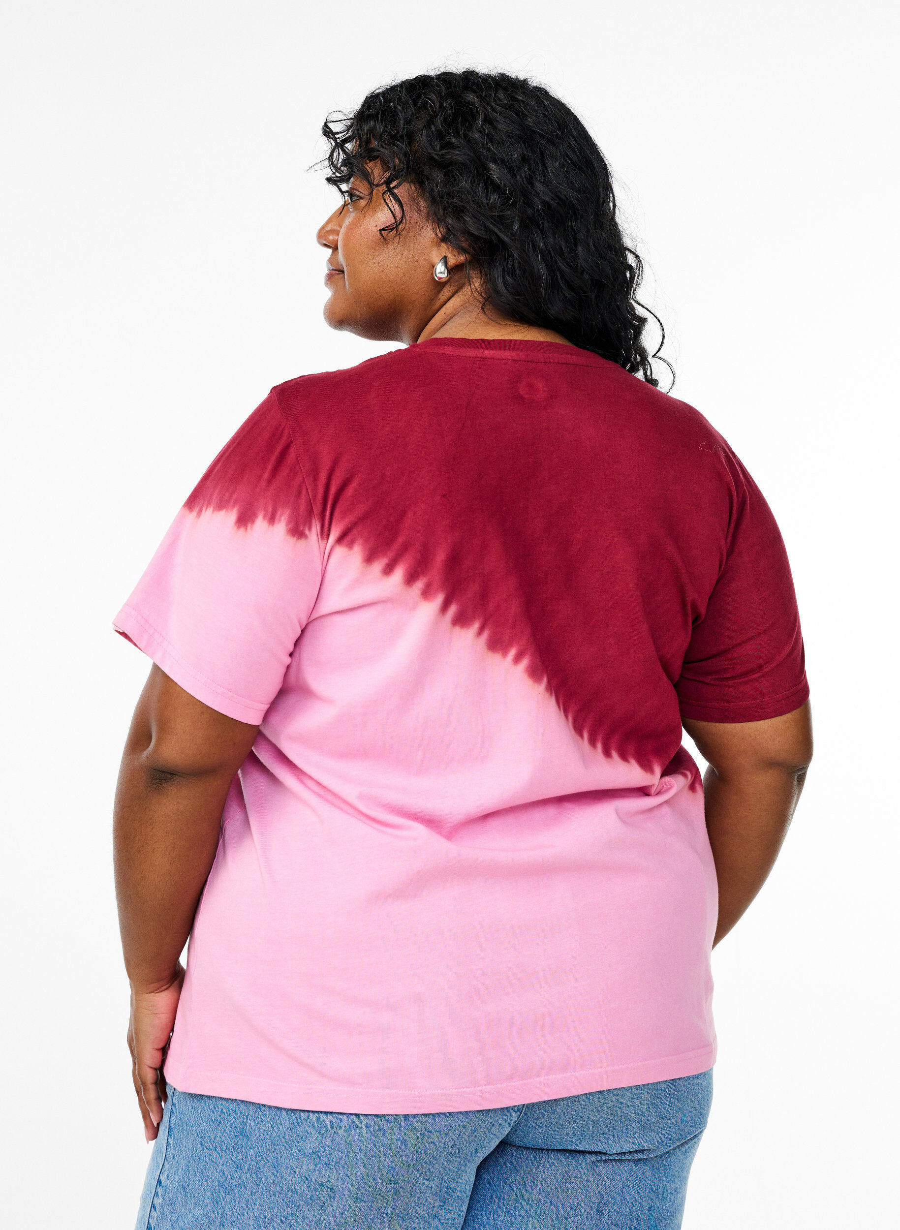 Zizzi Dip-dye T-shirt van biologisch katoen, Rood, Model image number 2