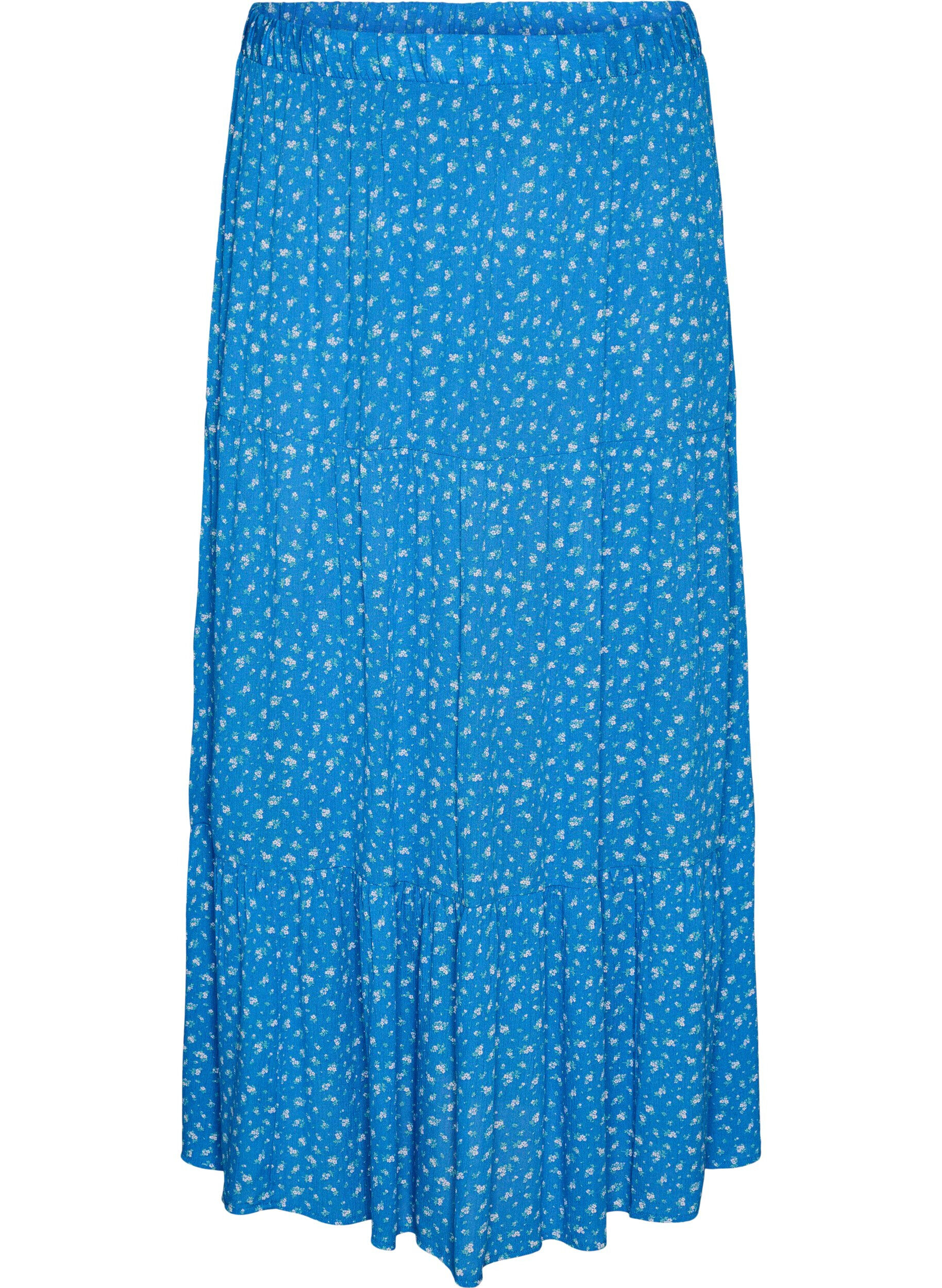 ZizziLange rok met elastiek in de taille, Blauw, Packshot image number 0