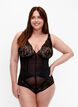 Bodystocking met mesh en kant, Black, Model image number 0