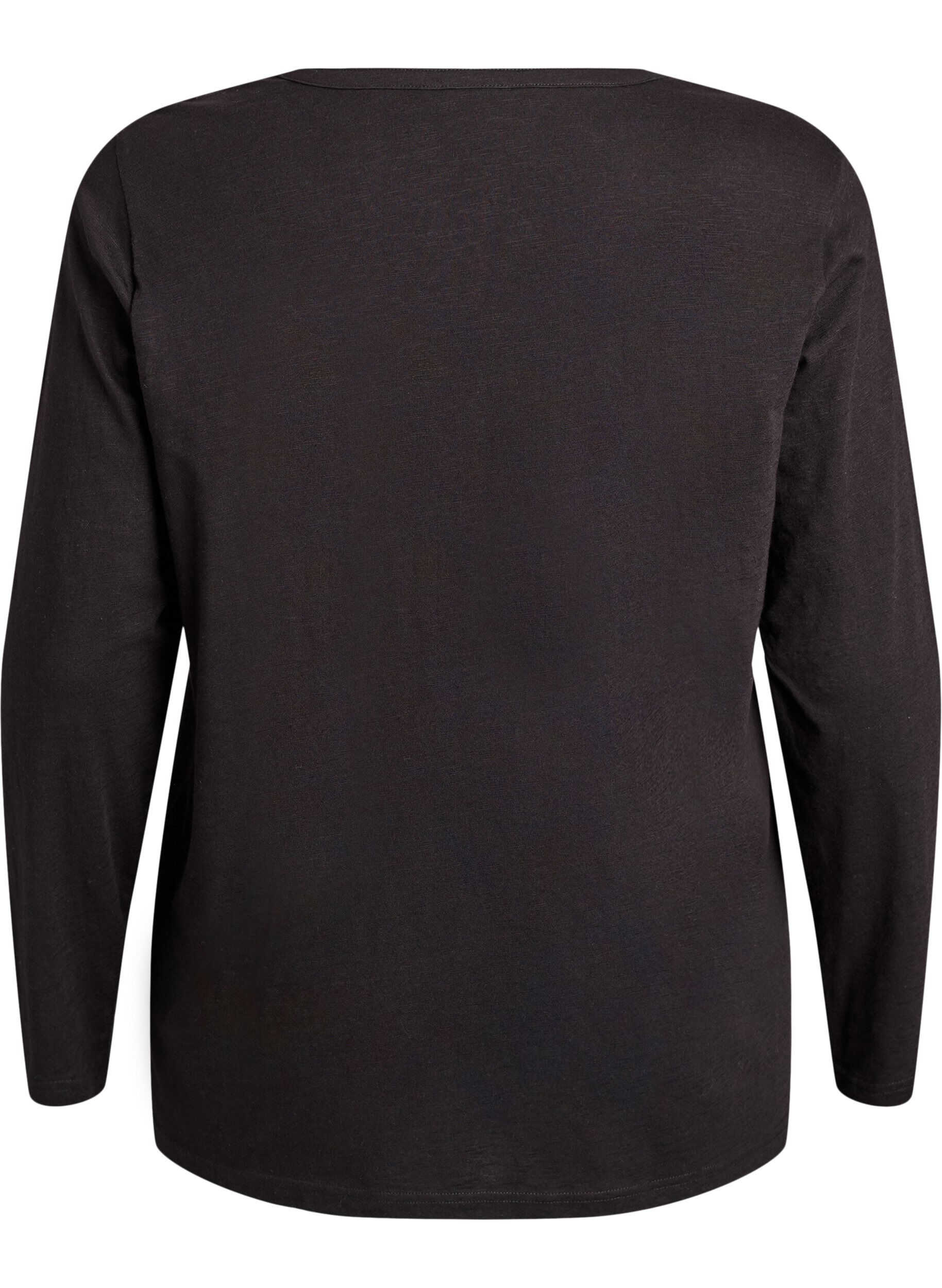 ZizziT-shirt met lange mouwen, V-hals en knopen, Zwart, Packshot image number 1