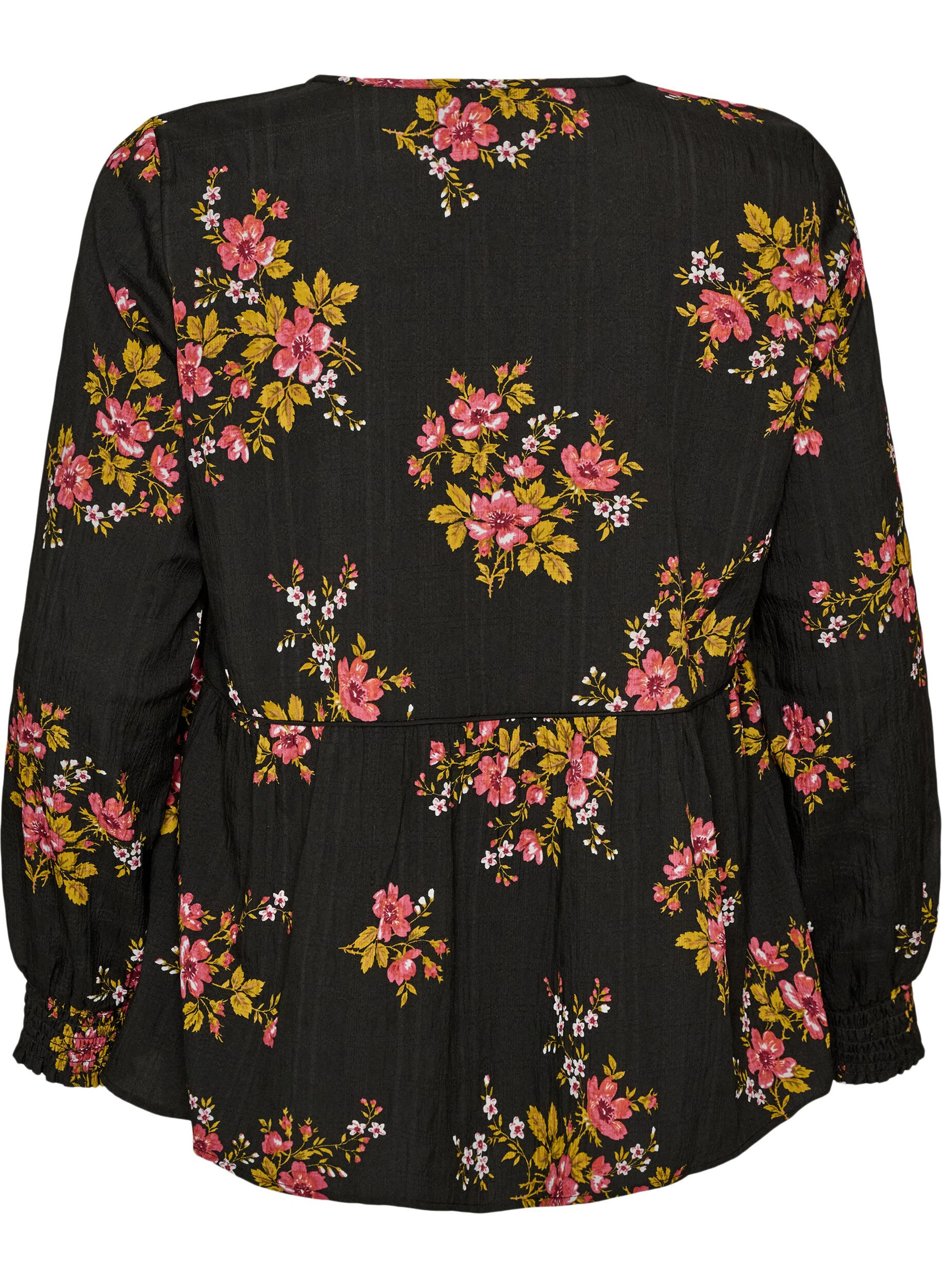 ZizziBlouse met lange mouwen en bloemenprint, Zwart, Packshot image number 1