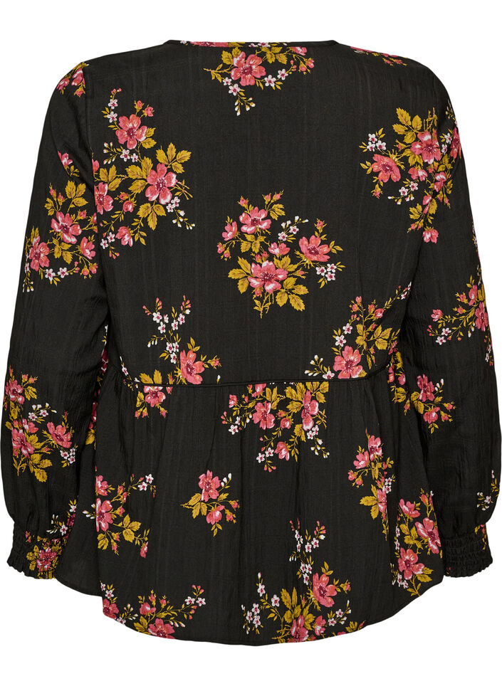 Blouse met lange mouwen en bloemenprint, Zwart, Packshot image number 1