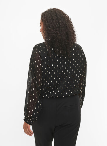 Bedrukte blouse met V-halslijn, Black w. Gold, Model image number 1