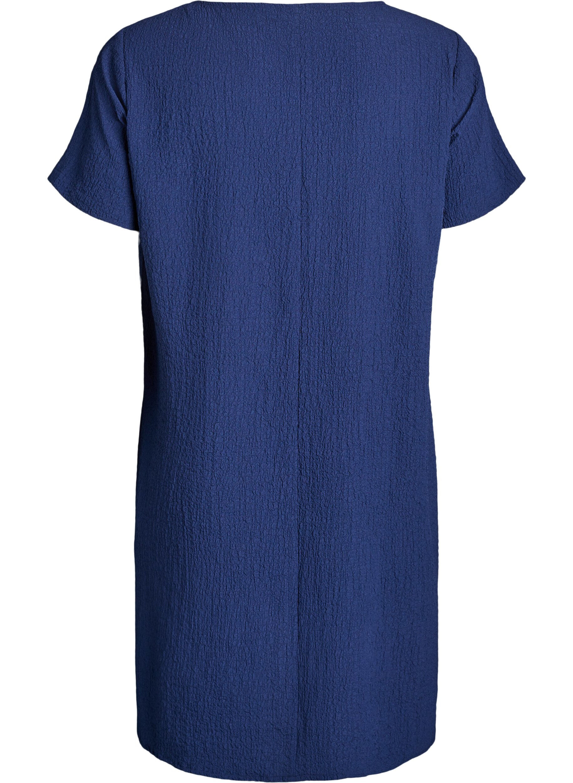 ZizziKorte jurk met een gekreukte textuur en korte mouwen, Blauw, Packshot image number 1