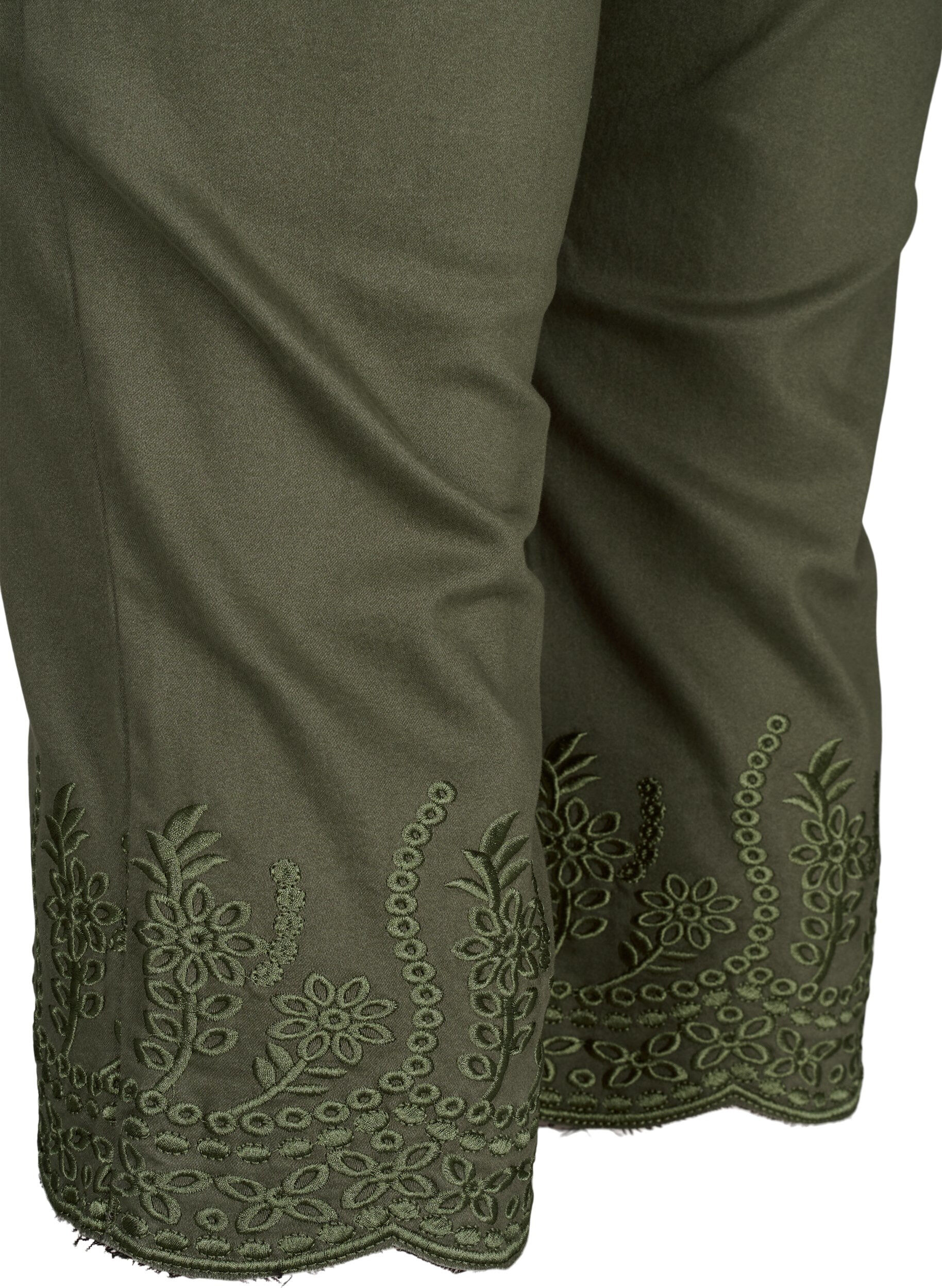 Zizzi  Capribroeken met hoge taille en broderie anglaise, Dusty Olive, Packshot image number 4