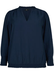 Viscose blouse met lange mouwen en smok, Navy Blazer
