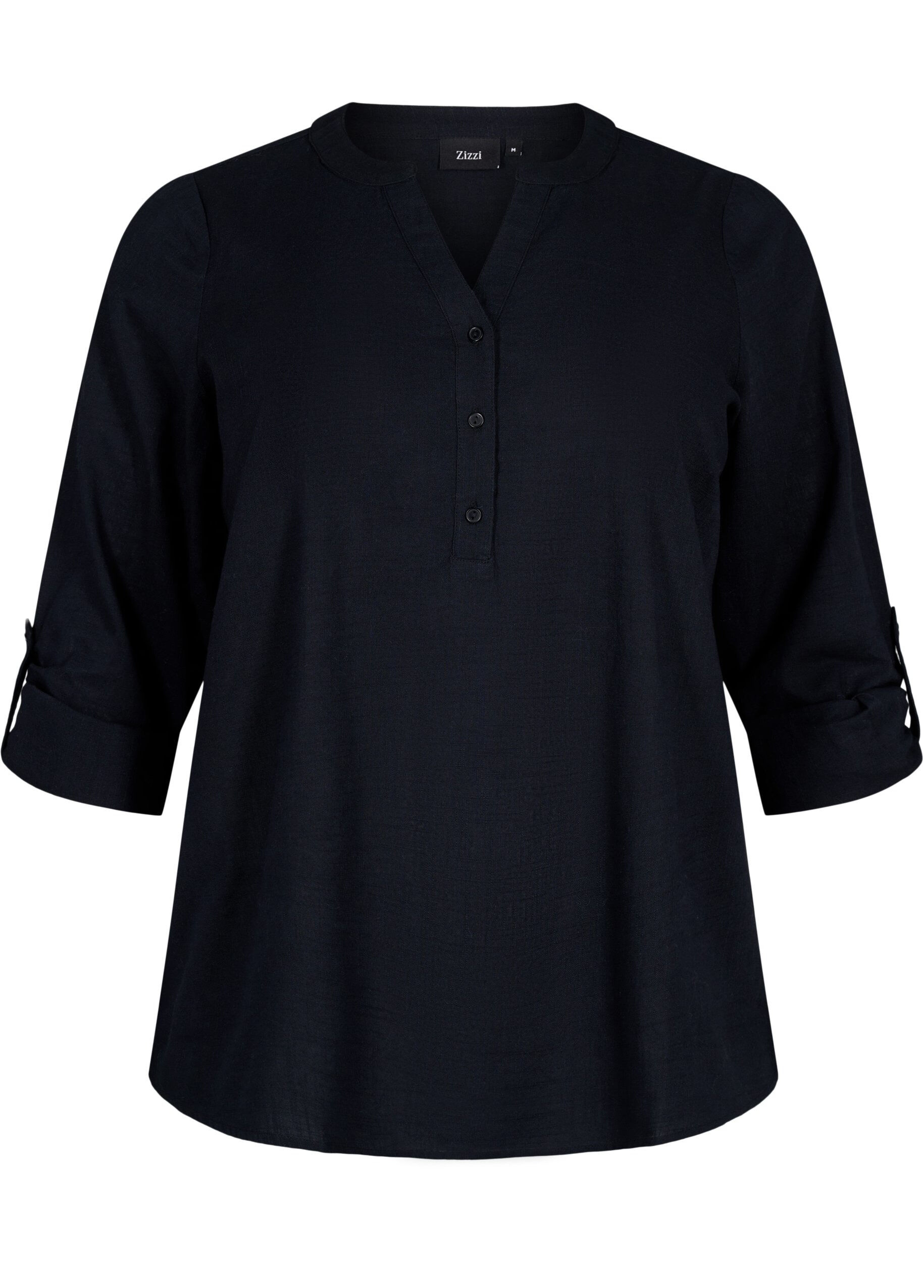 Zizzi Blouse van katoen met v-hals, Black, Packshot image number 0