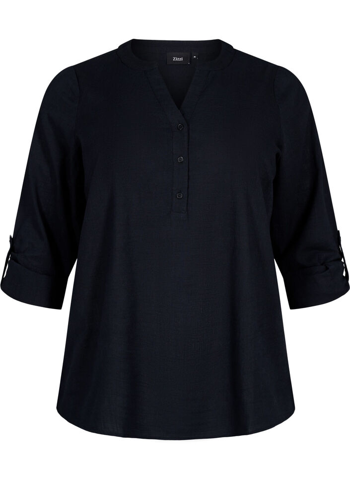 Blouse van katoen met v-hals, Black, Packshot image number 0