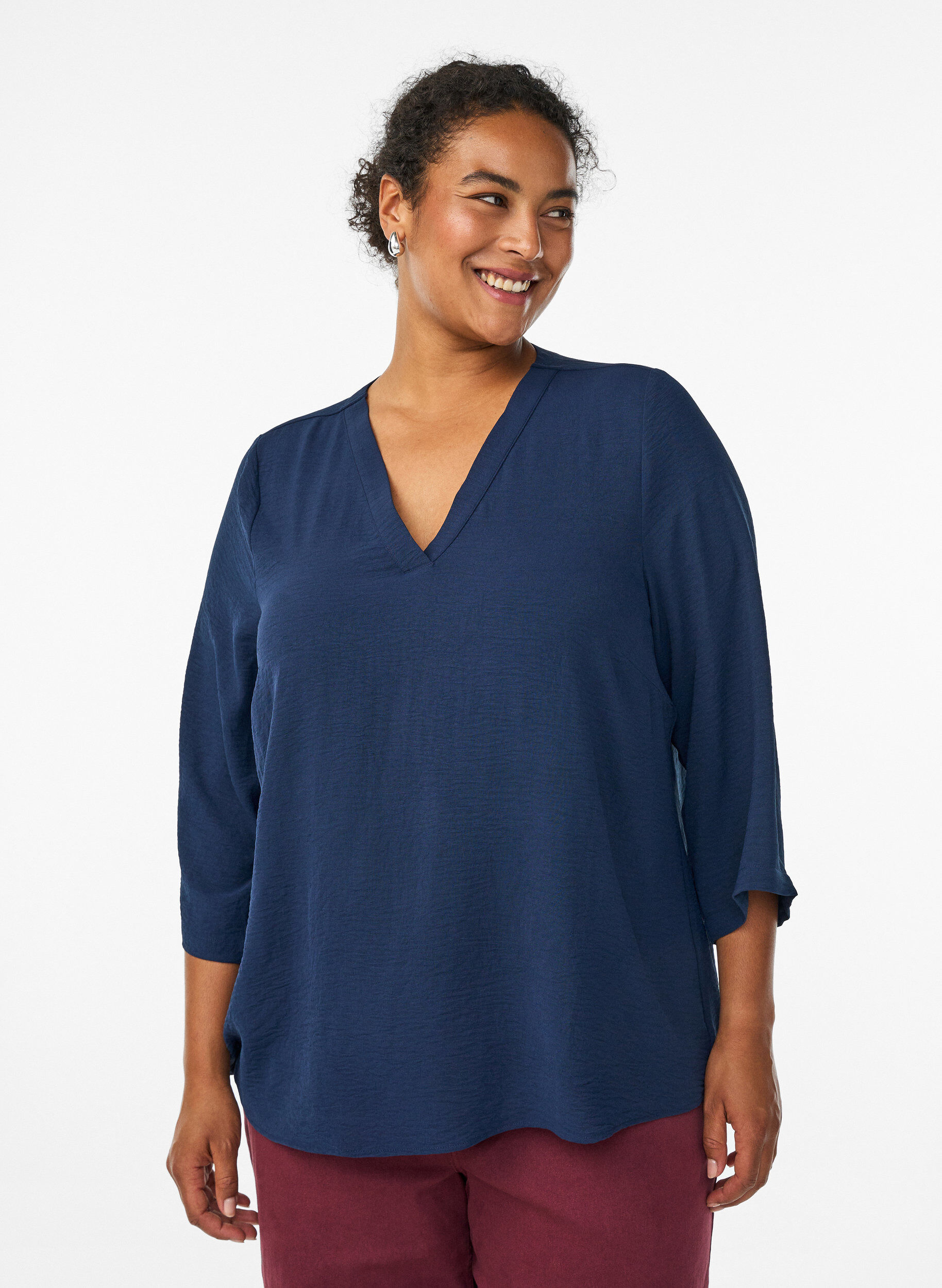 Blouse met 3/4 mouwen, Blauw, Model