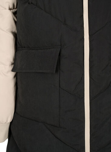Lange kleurblokken winterjas met capuchon., Black Comb, Packshot image number 3