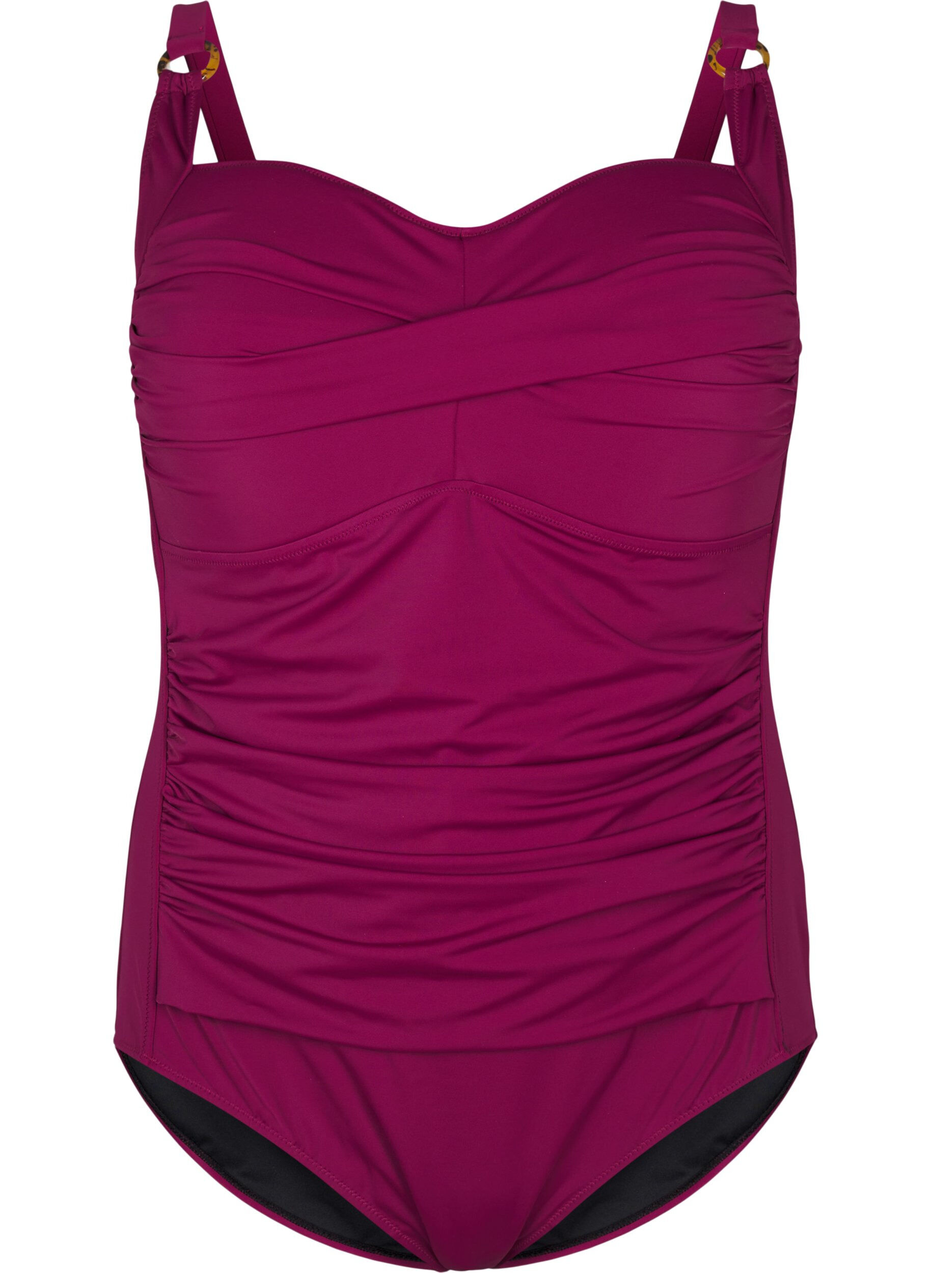 Zizzi Gewatteerd badpak met draperie, Rood, Packshot image number 0