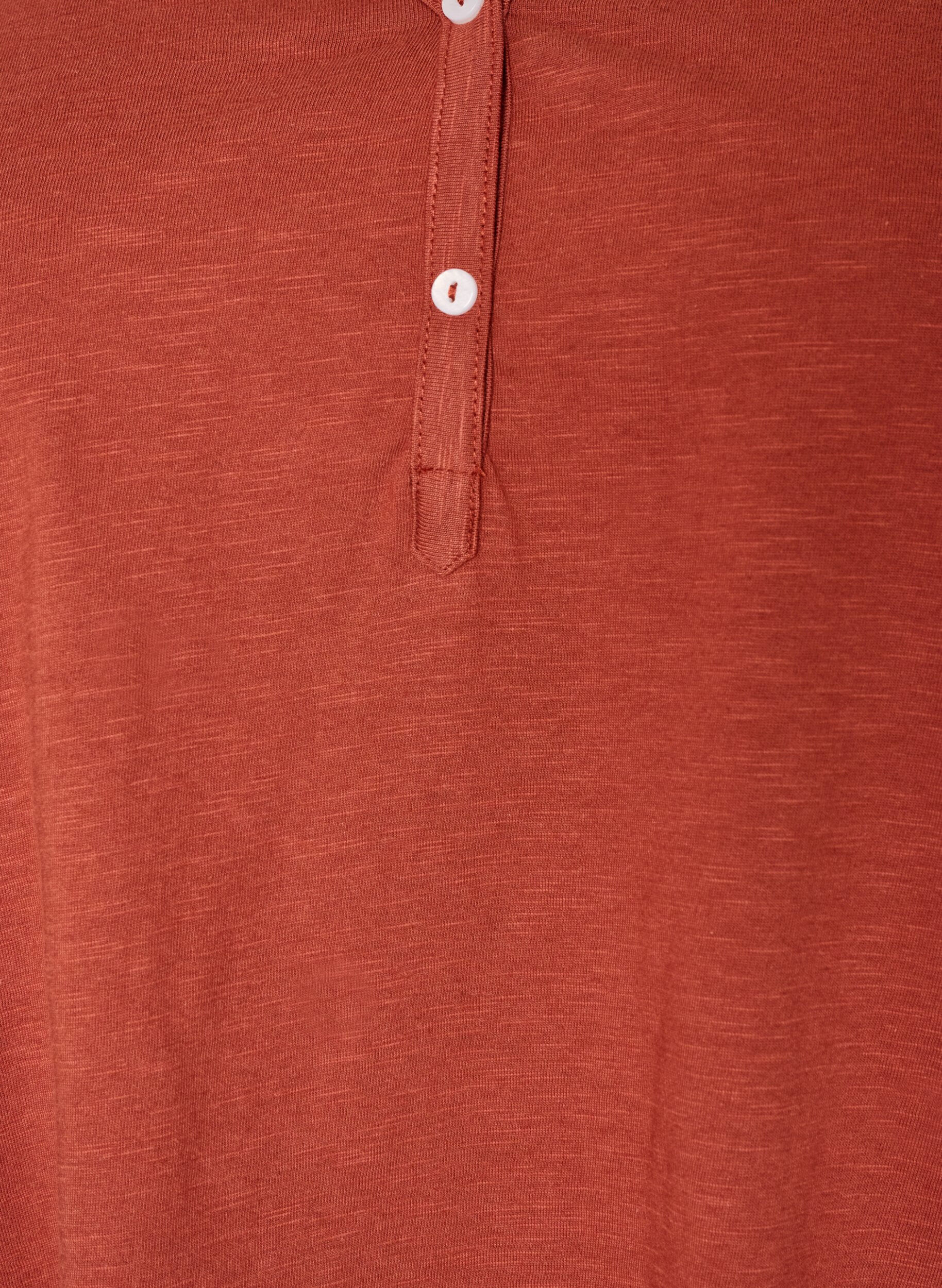 ZizziT-shirt met lange mouwen, V-hals en knopen, Bruin, Packshot image number 2