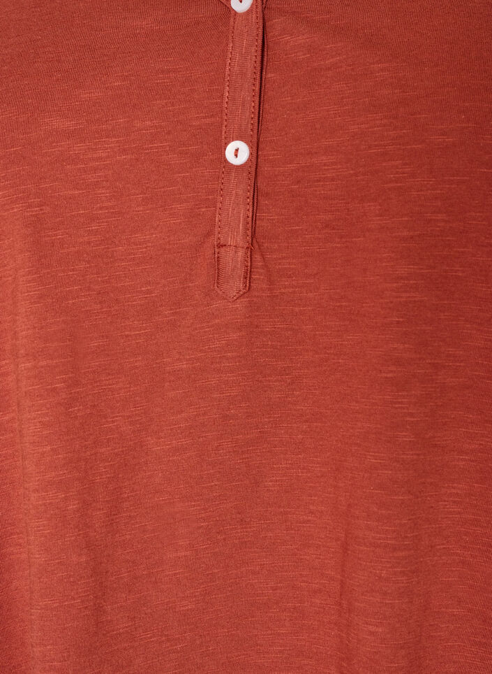 T-shirt met lange mouwen, V-hals en knopen, Bruin, Packshot image number 2